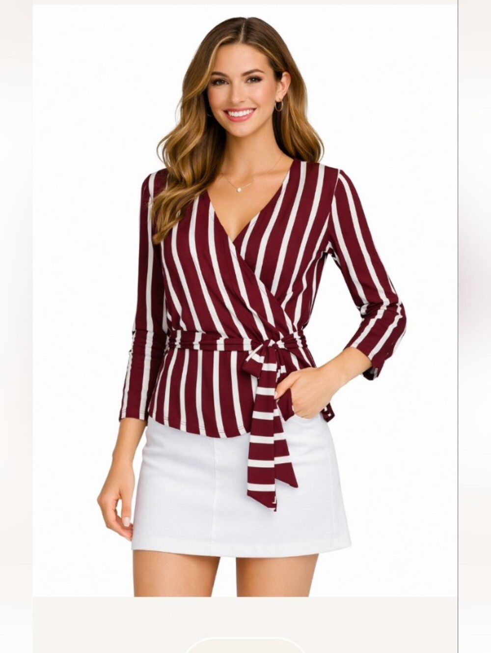 "No Boundaries "Jrs (11/13) Super Cute! Cranberry/White Stripe Top. Like New!